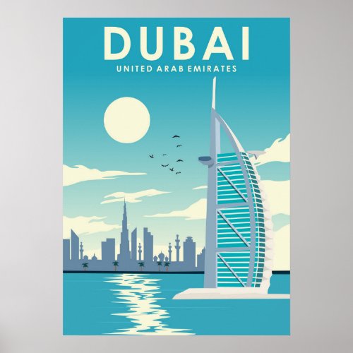 Dubai United Arab Emirates Travel Illustration  Poster