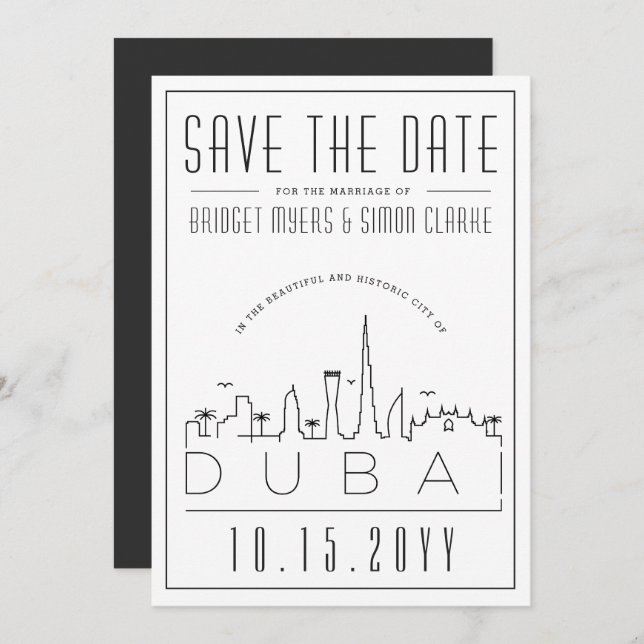 Dubai Wedding Deco Style Skyline Save the Date  Invitation (Front/Back)