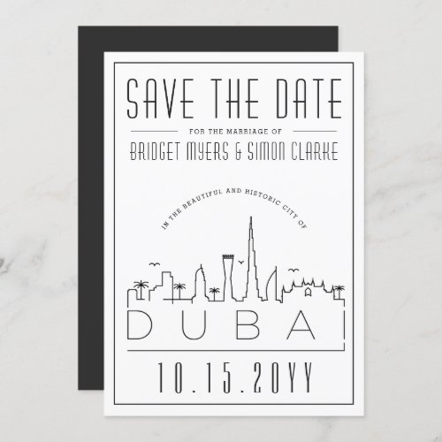 Dubai Wedding Deco Style Skyline Save the Date  Invitation