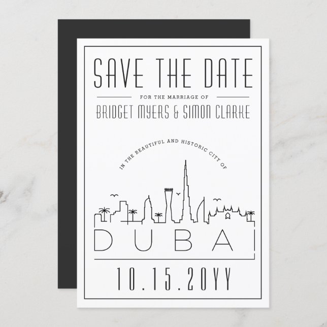 Dubai Wedding Deco Style Skyline Save the Date  Invitation (Front/Back)