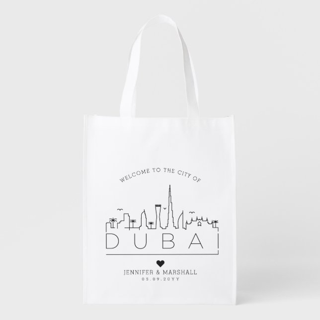 Dubai Wedding | Stylized City Skyline Grocery Bag (Front)