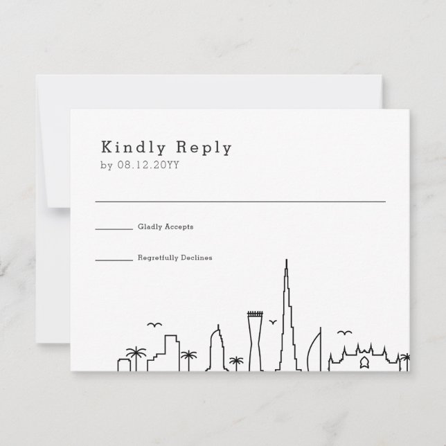 Dubai Wedding | Stylized City Skyline RSVP Card (Front)