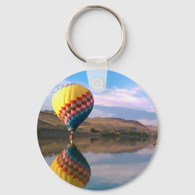 Dubble RAINBOW.  Hotair balloon on the snake river Keychain (Front)