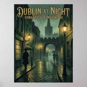 Dublin at Night Gothic Travel Poster, Dark Moody Poster