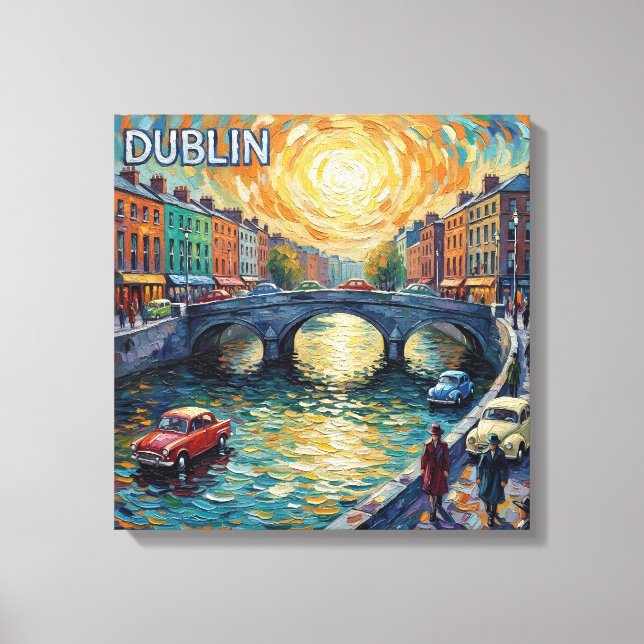 Dublin Canal Sunset Reflections Canvas Art (Front)
