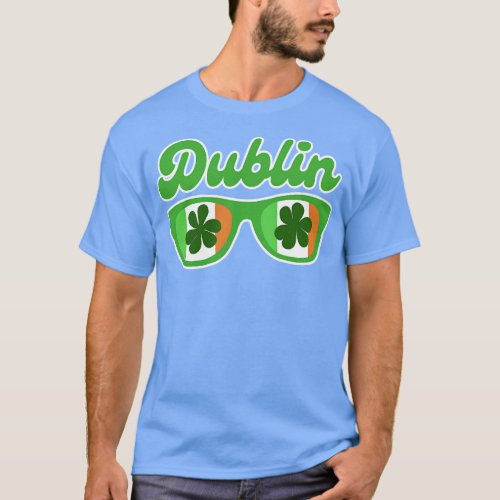 Dublin City Ireland Flag Sunglasses Shamrock St Pa T_Shirt