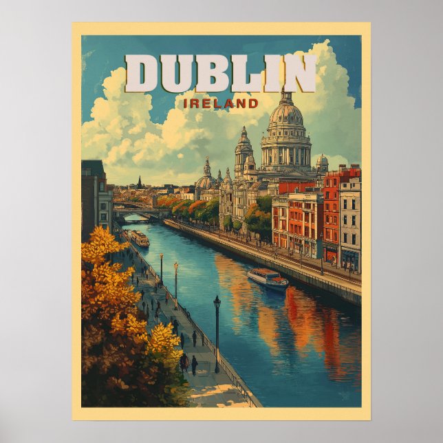 Dublin City Ireland - Retro Travel  Poster (Front)