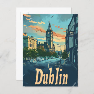 Dublin City Ireland Vintage Travel Illustration Postcard