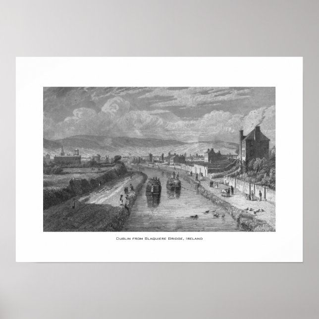 Dublin from Blaquiere Bridge, Royal Canal, Ireland Poster (Front)