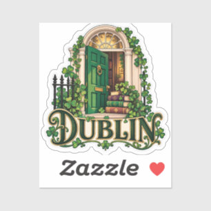 Dublin Green Door Books Shamrock Irish Travel Art Sticker