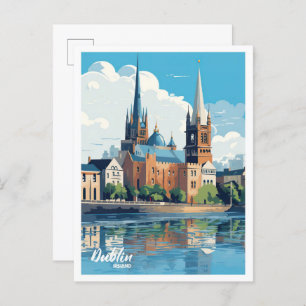 Dublin Ireland Art Vintage Travel Illustration Postcard