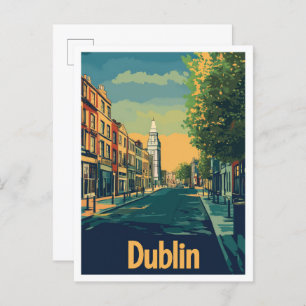 Dublin Ireland Art Vintage Travel Illustration Postcard