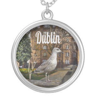 Dublin Ireland Bird on Brick Wall Silver Plated Necklace