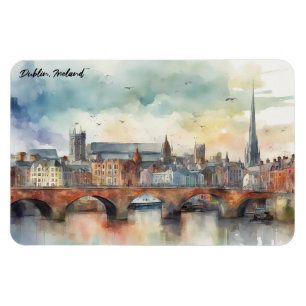 Dublin Ireland City Silhouette Watercolor Painting Magnet