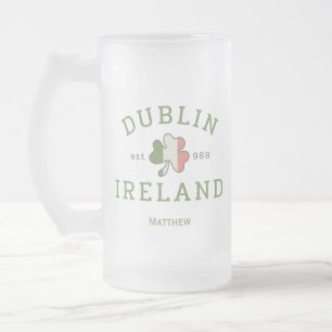 Dublin Ireland Est. 988 St. Patrick's Day Frosted Glass Beer Mug