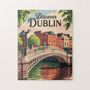 Dublin Ireland Illustration Travel Art Vintage Jigsaw Puzzle