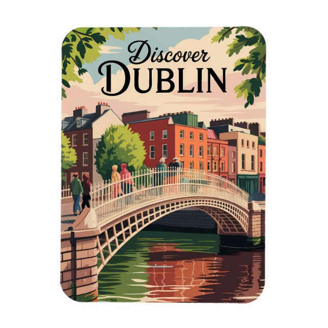 Dublin Ireland Illustration Travel Art Vintage Magnet (Vertical)