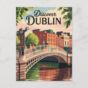 Dublin Ireland Illustration Travel Art Vintage Postcard