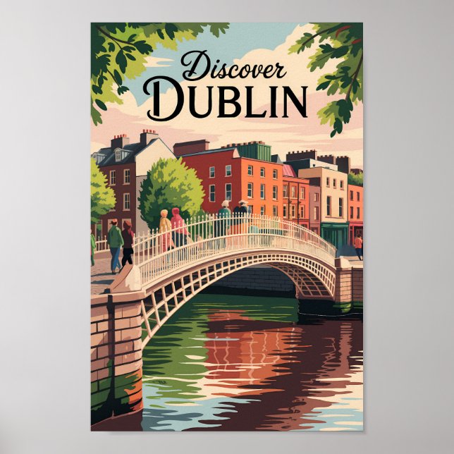 Dublin Ireland Illustration Travel Art Vintage Poster (Front)