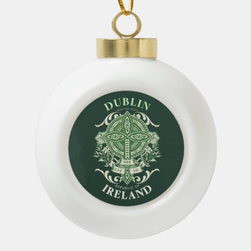 Dublin Ireland Irish Celtic Cross Ceramic Ball Christmas Ornament