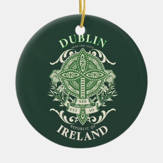 Dublin Ireland Irish Celtic Cross Ceramic Ornament (Front)