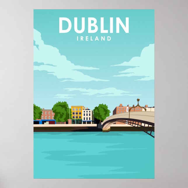 Dublin Ireland Minimal Illustration Travel Art Poster (Front)
