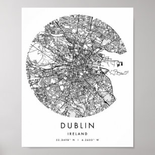 Dublin Ireland Minimal Modern Circle Street Map Poster