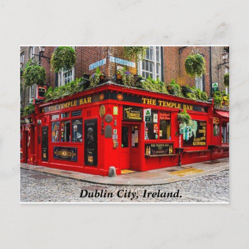 Dublin Ireland pub  cobblestone street Postcard