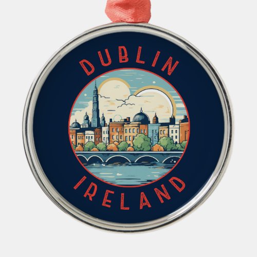 Dublin Ireland Retro Distressed Circle Metal Ornament
