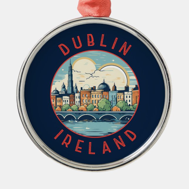 Dublin Ireland Retro Distressed Circle Metal Ornament (Front)