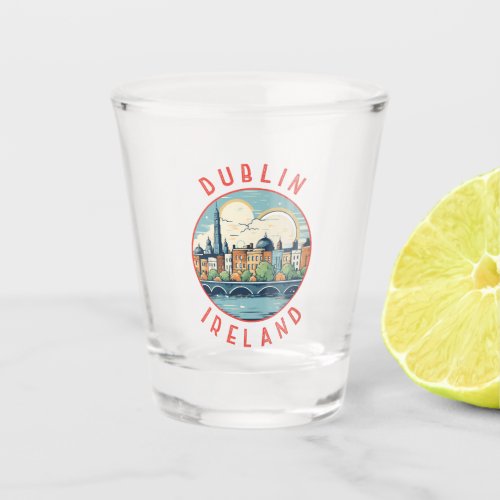 Dublin Ireland Retro Distressed Circle Shot Glass