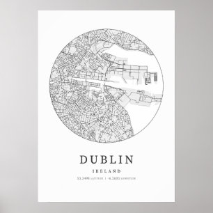 Dublin Ireland Street Layout Map Poster