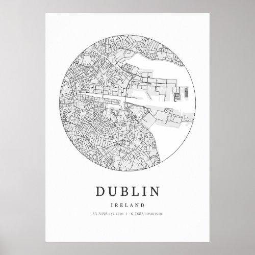 Dublin Ireland Street Layout Map Poster