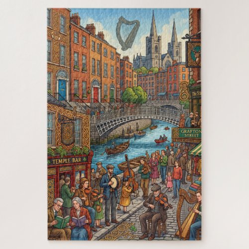 Dublin Ireland Street Scene & Temple Bar 1014 Piec Jigsaw Puzzle