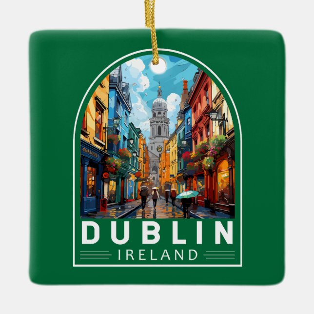 Dublin Ireland Travel Art Vintage Ceramic Ornament (Front)