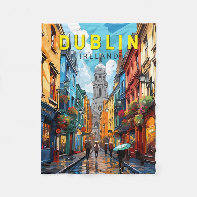 Dublin Ireland Travel Art Vintage Fleece Blanket (Front)
