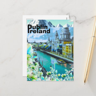 Dublin Ireland Travel Postcard Art, Ireland Travel
