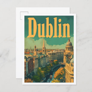 Dublin Ireland Vintage Art Travel Illustration Postcard