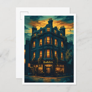 Dublin Ireland Vintage Art Travel Illustration Postcard