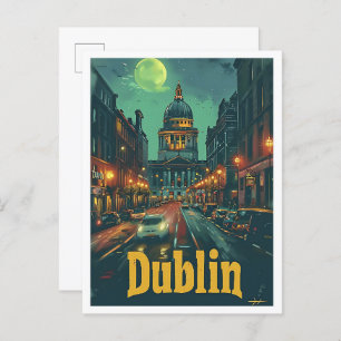 Dublin Ireland Vintage Art Travel Illustration Postcard