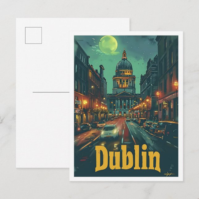 Dublin Ireland Vintage Art Travel Illustration Postcard (Front/Back)