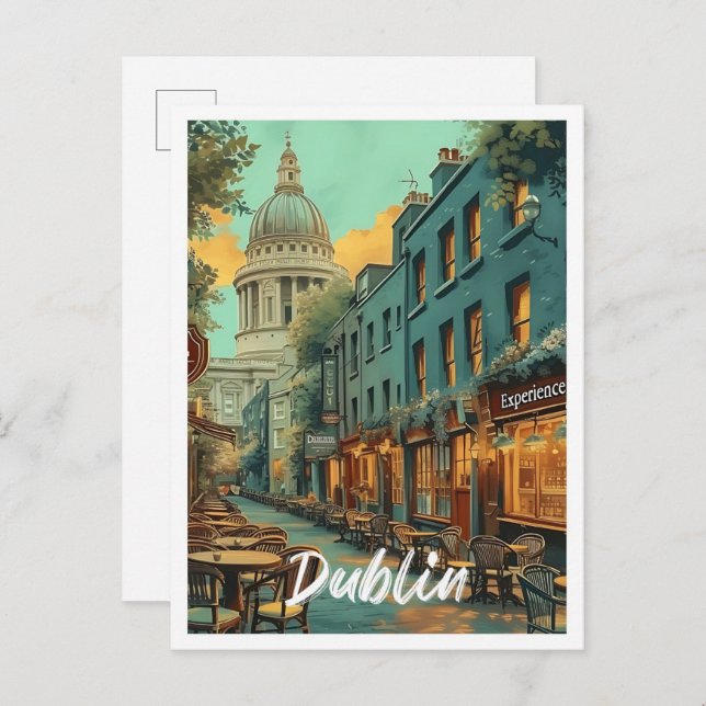 Dublin Ireland Vintage Art Travel Illustration Postcard (Front/Back)