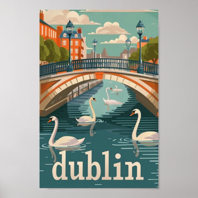 Dublin Ireland Vintage Famous Travel Place Poster (Front)