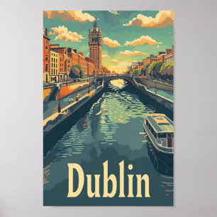 Dublin Ireland Vintage Retro Travel Illustration Poster