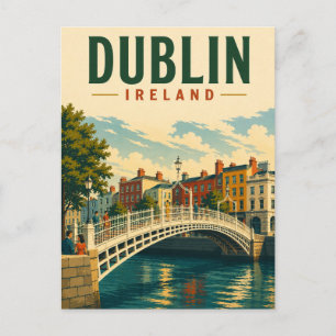 Dublin Ireland Vintage Travel Ha'penny Bridge Postcard
