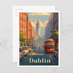 Dublin Ireland Vintage Travel Illustration Postcard