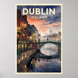 Dublin Ireland Vintage Travel Poster
