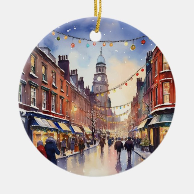Dublin Ireland Watercolor Ceramic Ornament (Front)