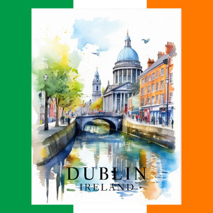 Dublin, Ireland Watercolor Travel Art Postcard