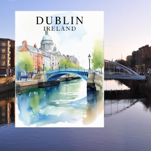 Dublin, Ireland Watercolor Travel Art Postcard
